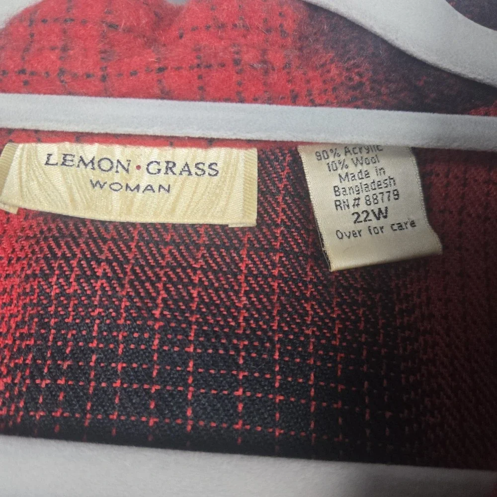 Lemon Grass Women's Red‎ Black Plaid Shacket Size 22W Snaps Wool - Picture 2 of 11